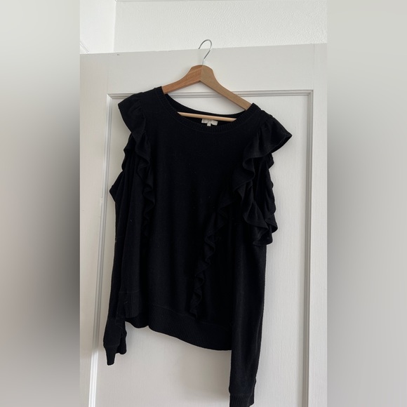 Joie Black Cold Shoulder Ruffle Sweater - Picture 2 of 4